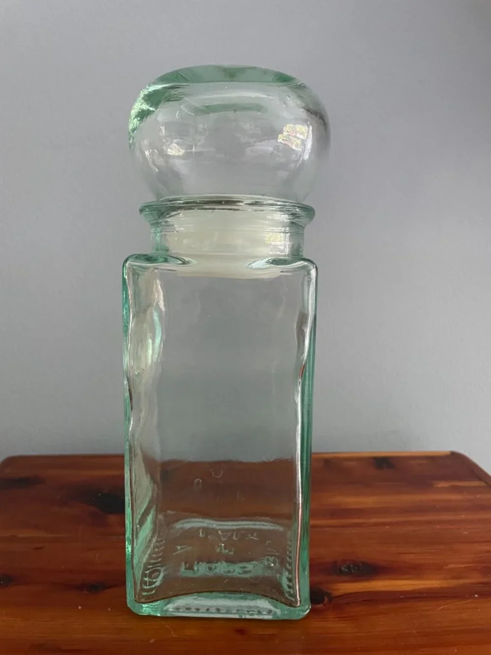Vintage Green Glass Tea Canister Embossed Ball Lid 8